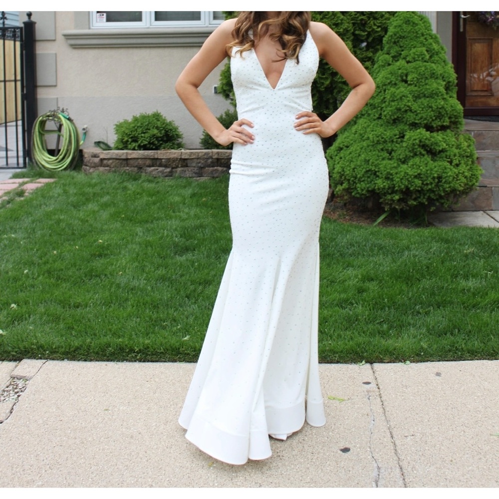 Chic White Dress with Sparkling Details . Great for prom . Bought at Peaches .